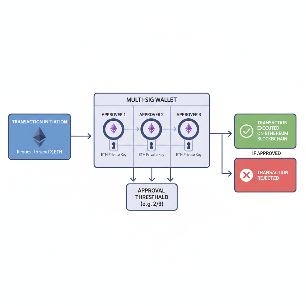 multi-signature approval workflow diagram with ethereum keys and approvers