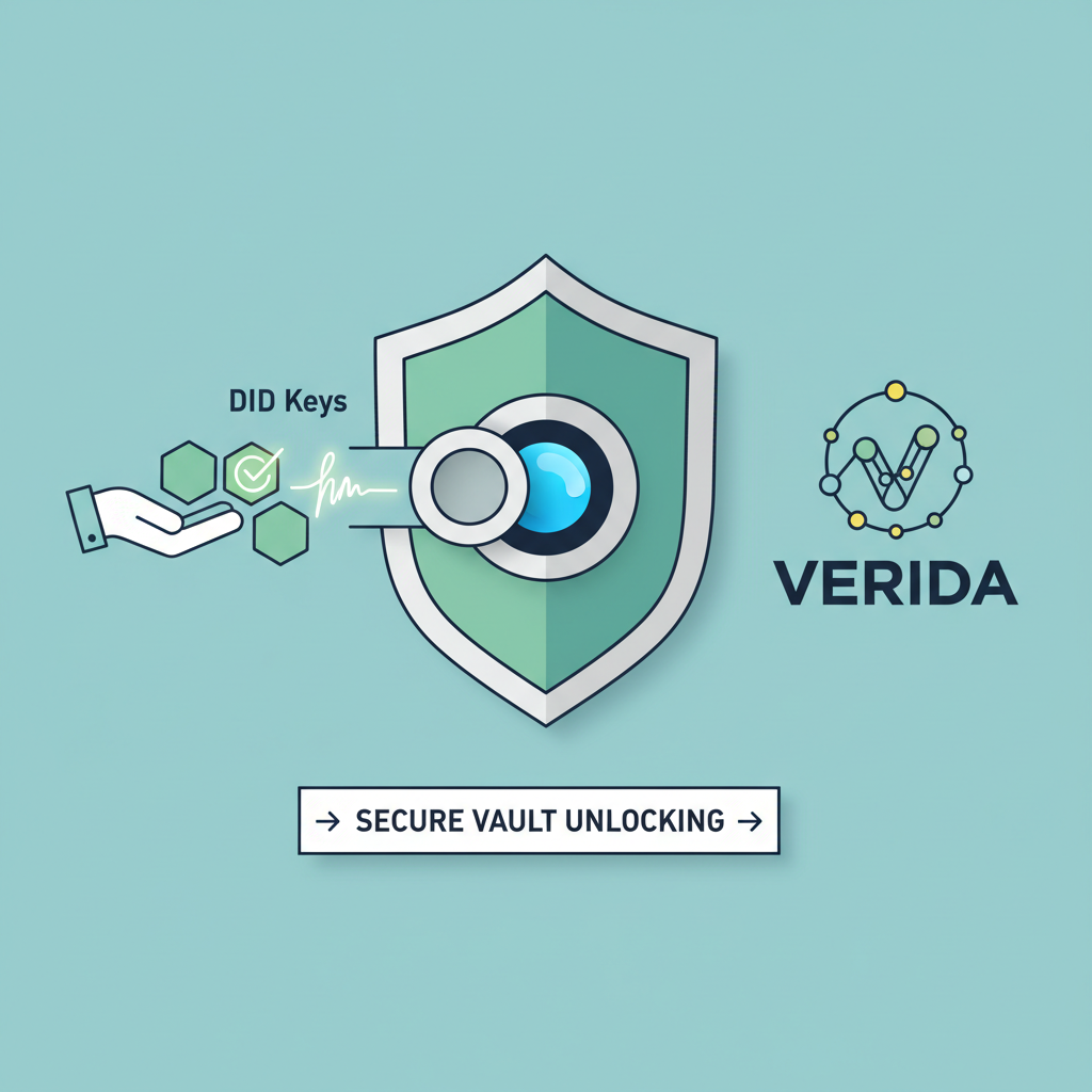 Digital signature with DID keys and Verida logo, secure vault unlocking