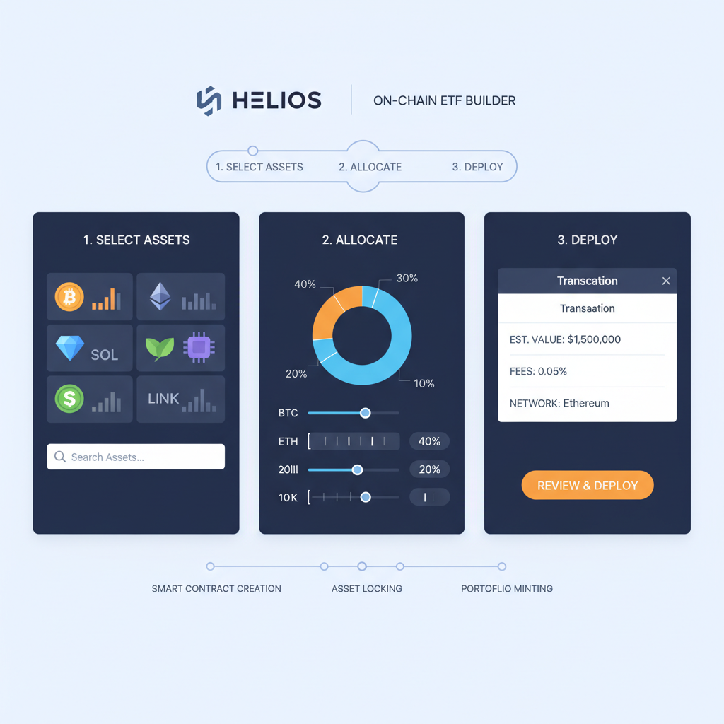 dynamic Helios dashboard for building on-chain ETF portfolios with asset charts