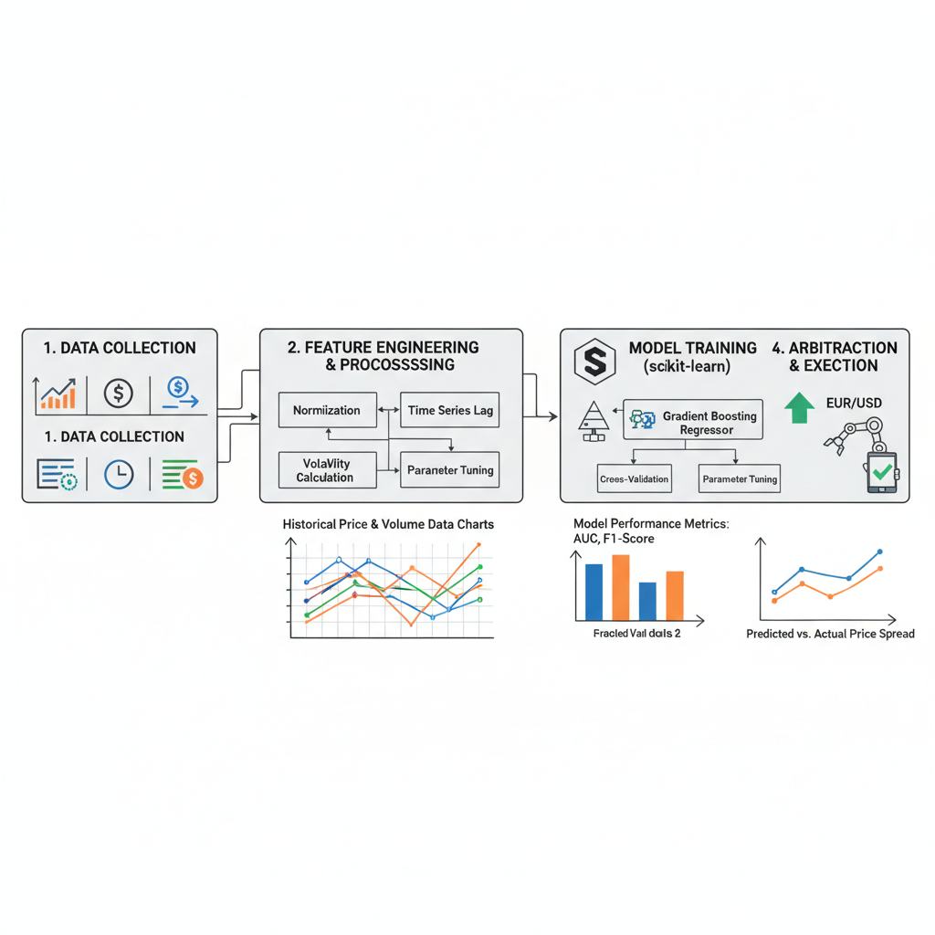 scikit-learn ML model training graph for arbitrage prediction, data charts