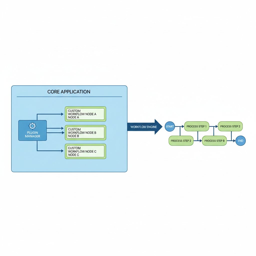 Plugin architecture diagram with custom workflow nodes