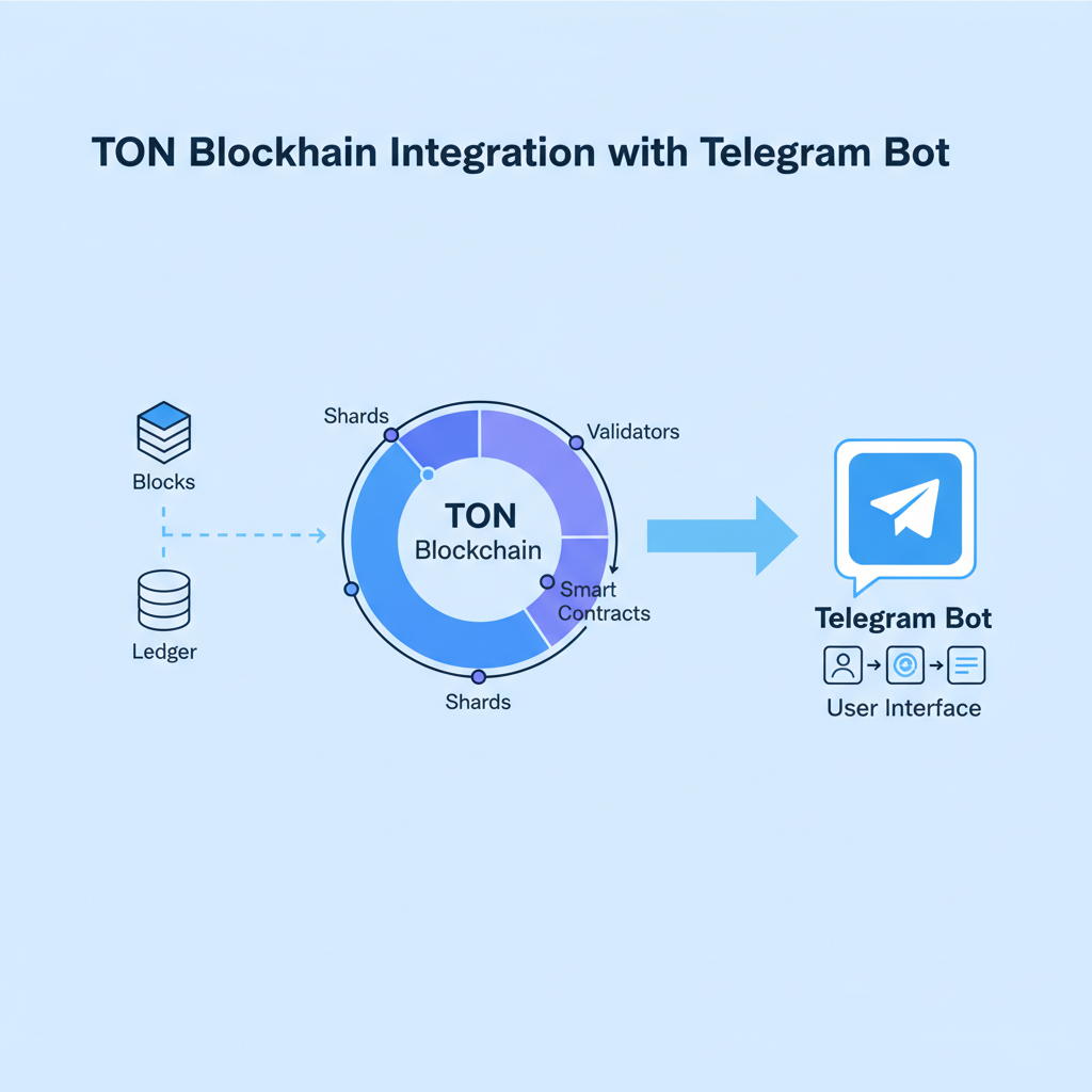 TON blockchain network diagram connected to Telegram bot