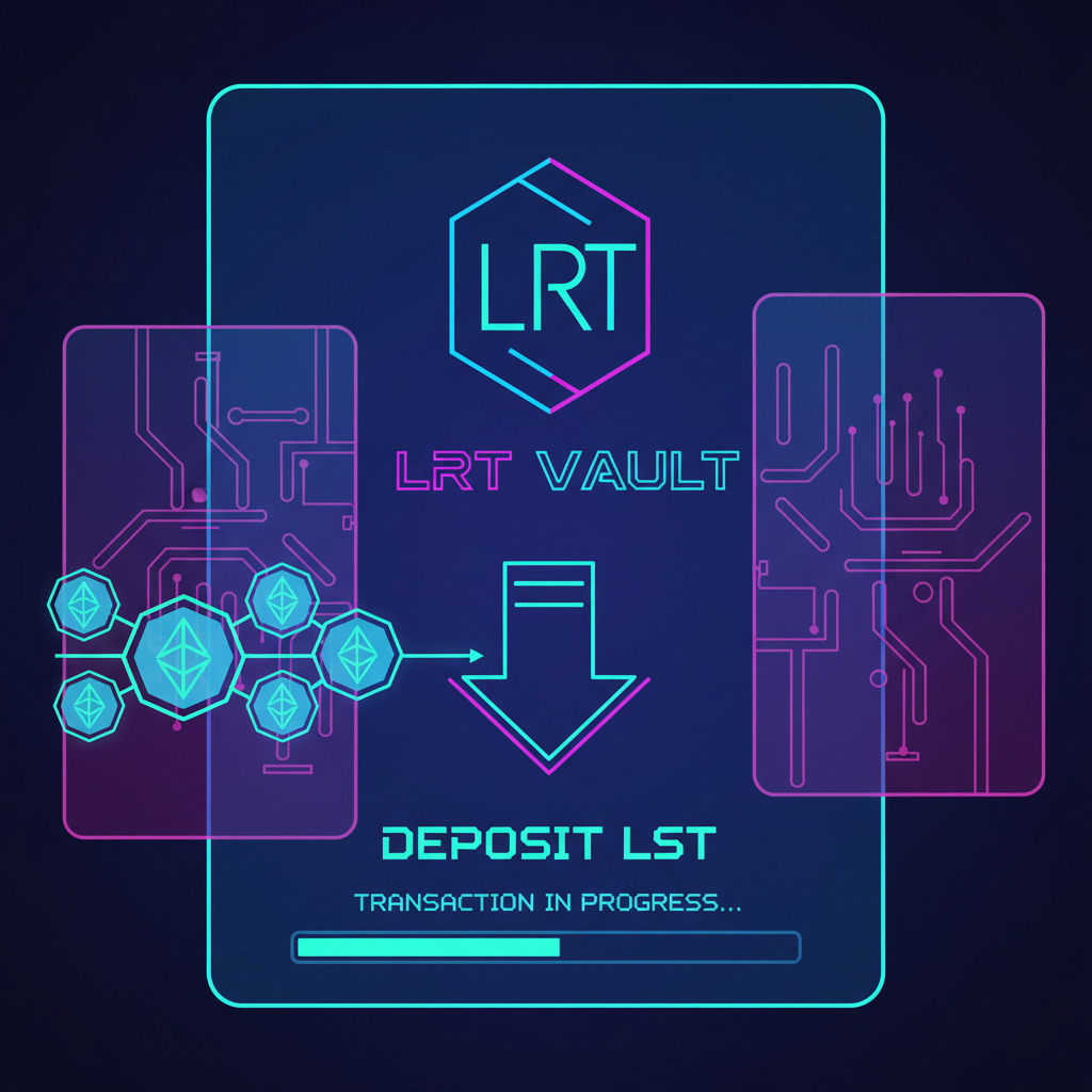 deposit lst into lrt vault screen eth tokens flowing in cyberpunk style