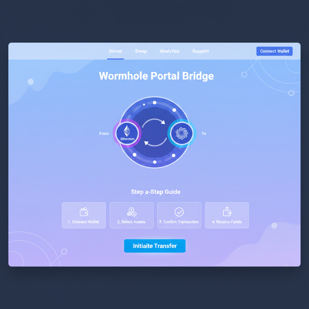 Wormhole Portal bridge website homepage, Ethereum to Solana selected, clean web UI screenshot