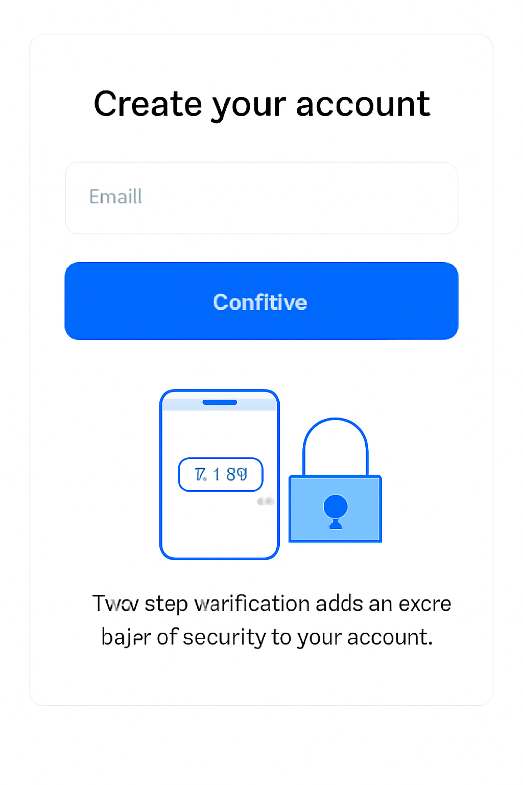 clean Coinbase account signup screen with email form and 2FA prompt, modern blue UI, beginner friendly