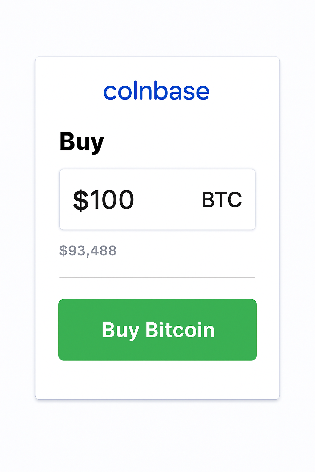 Coinbase buy BTC order form with $100 input and $92,263 price, green buy button