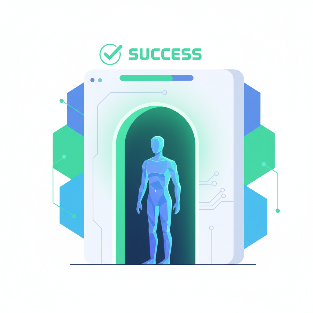 API door unlocking green light AI agent entering protected resource success glow futuristic