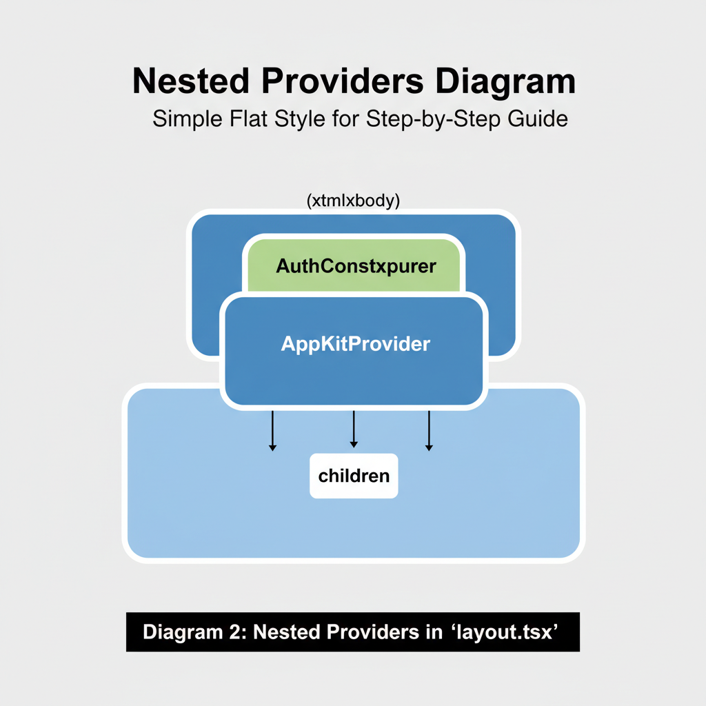 next.js layout.tsx code with appkitprovider wrapper, nested providers diagram