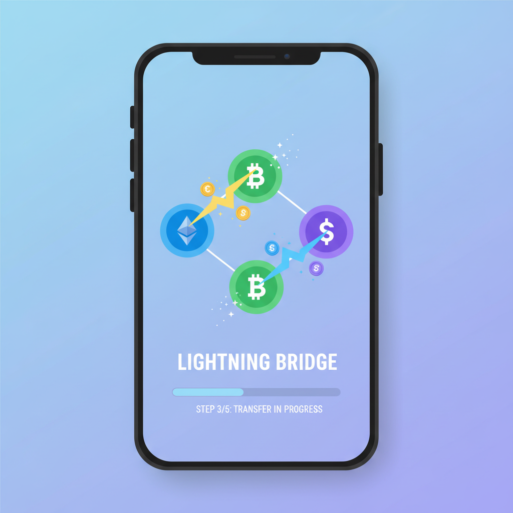 phone screen bridging crypto across chains with lightning speed animation