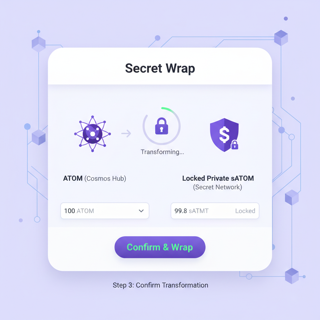 Secret Network wrap UI transforming ATOM to locked private sATOM token