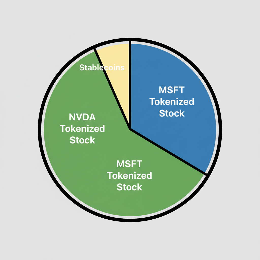 pie chart allocating portfolio to NVDA MSFT tokenized stocks with stablecoins