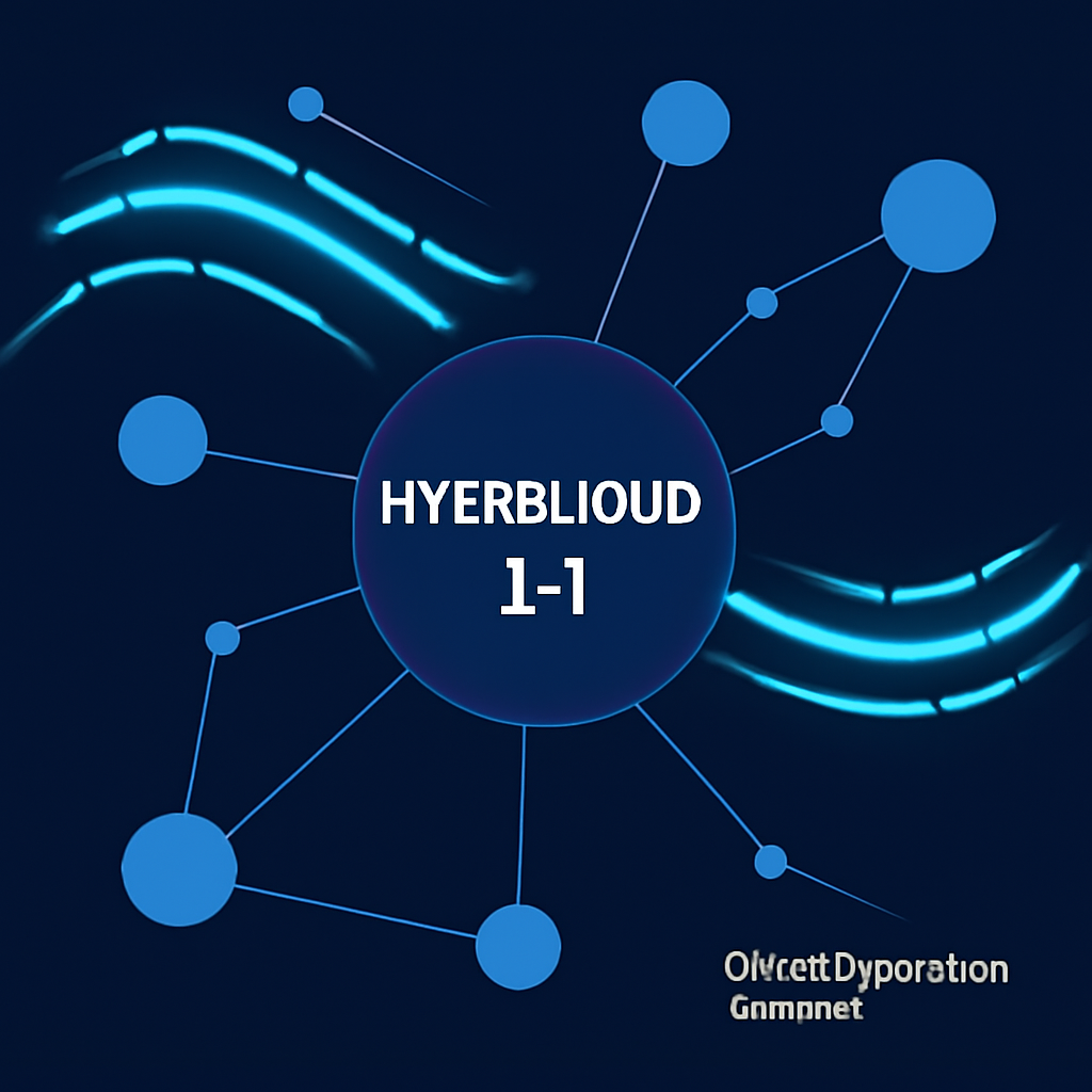 A sleek digital representation of a custom blockchain network, with fast-moving data streams and interconnected nodes labeled 'Hyperliquid L1'.
