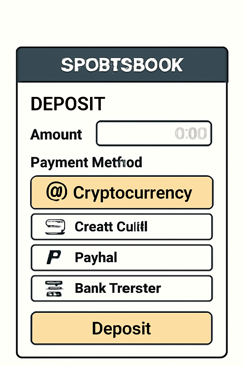 sportsbook deposit page interface with crypto options highlighted