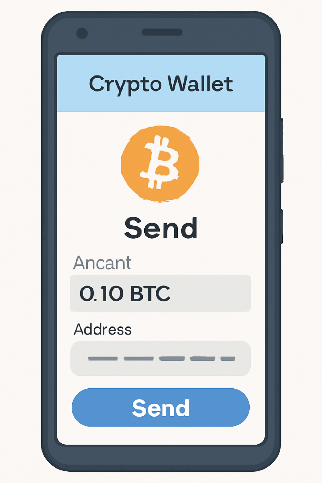 mobile crypto wallet sending BTC transaction interface