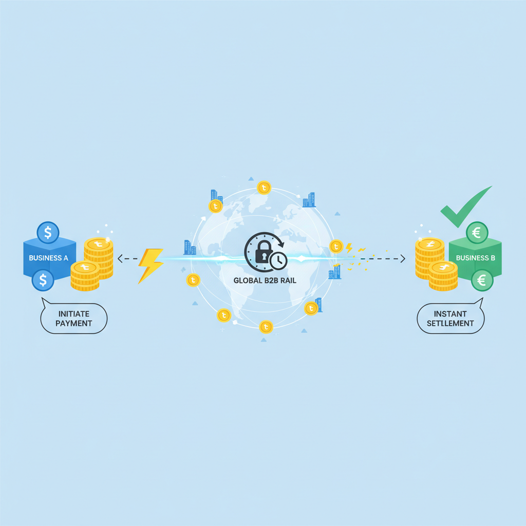 lightning-fast stablecoin settlement, global B2B payment rails, instant transfer visualization