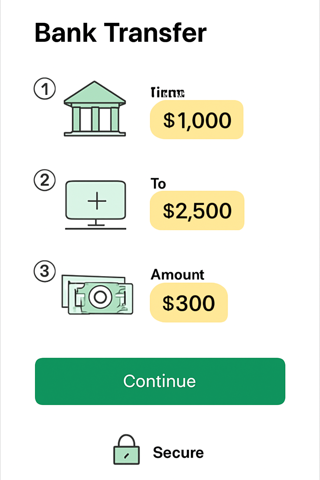 Fidelity app screen showing bank transfer setup, dollar amounts highlighted, secure icons