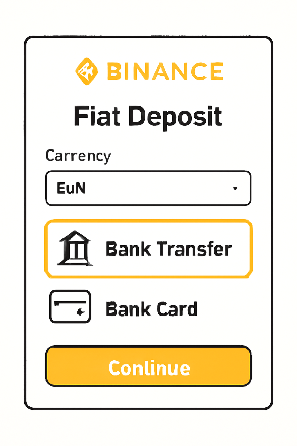 Binance fiat deposit screen with bank transfer options highlighted