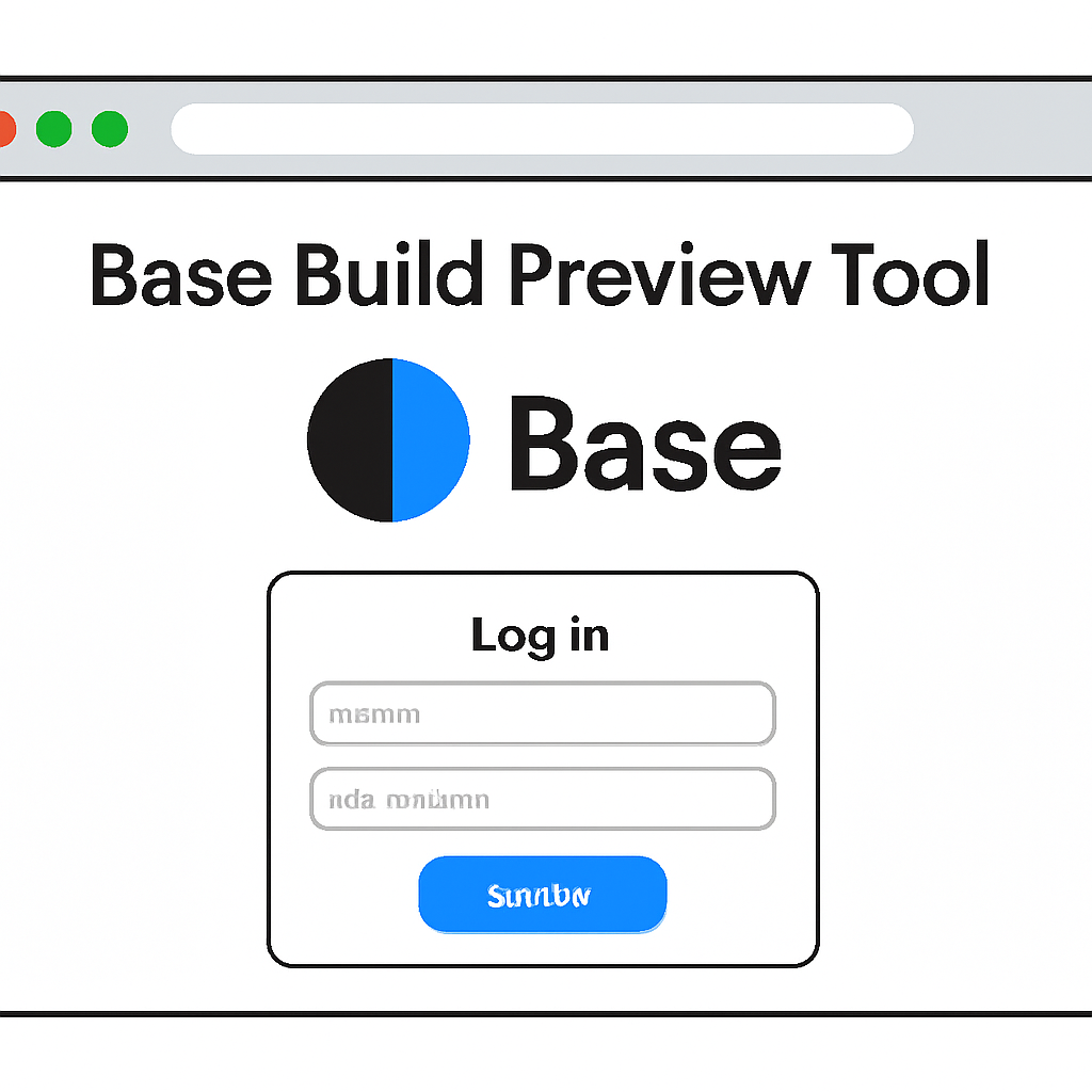 A web browser window open to the Base Build Preview Tool, with a login prompt and Base logo.