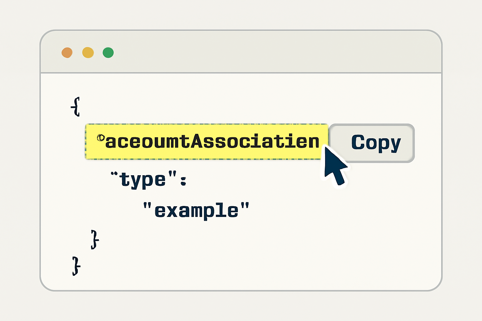 A highlighted JSON snippet labeled 'accountAssociation' being copied from a web tool.