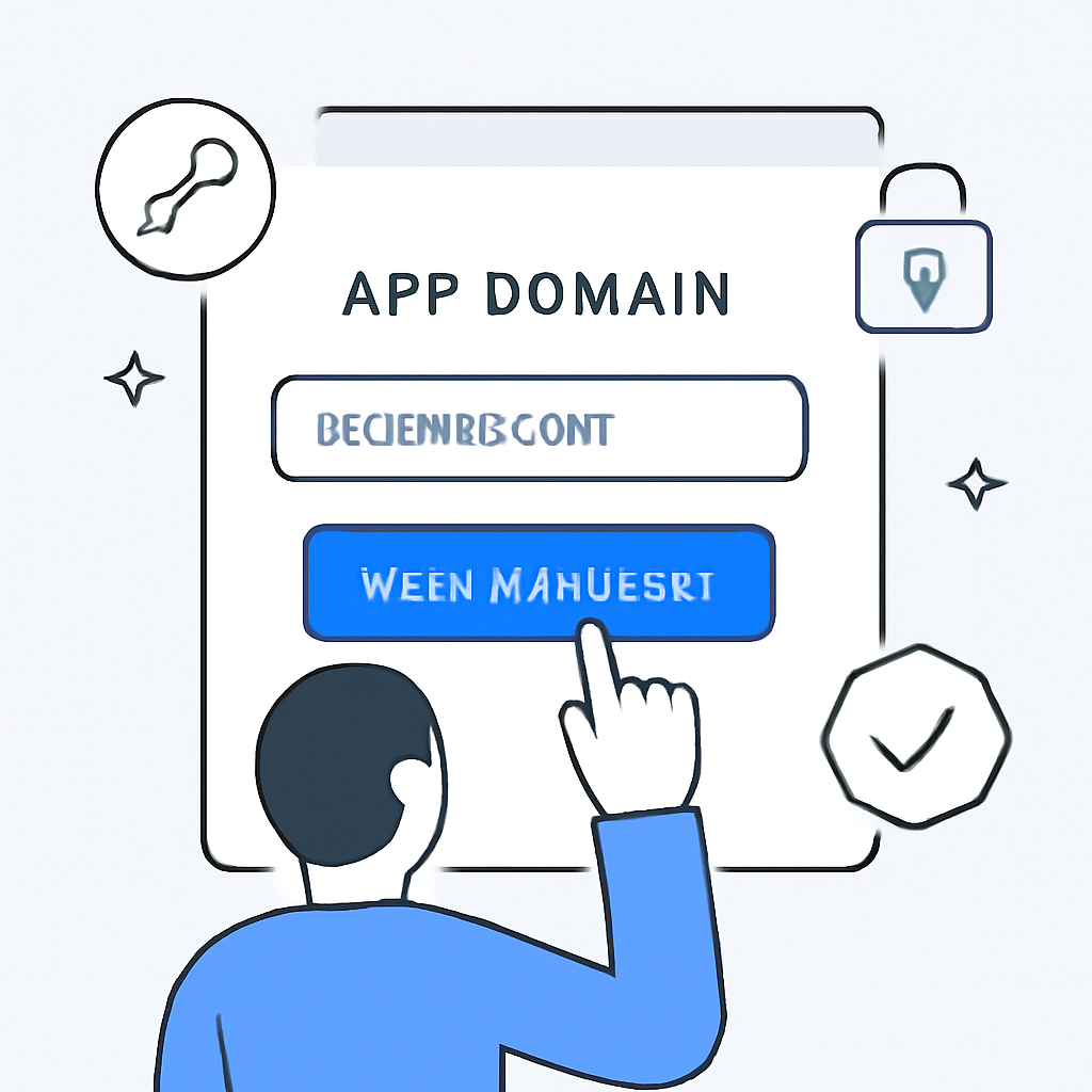 A user entering their app domain and clicking a 'Sign Manifest' button on a web interface, with cryptographic symbols.