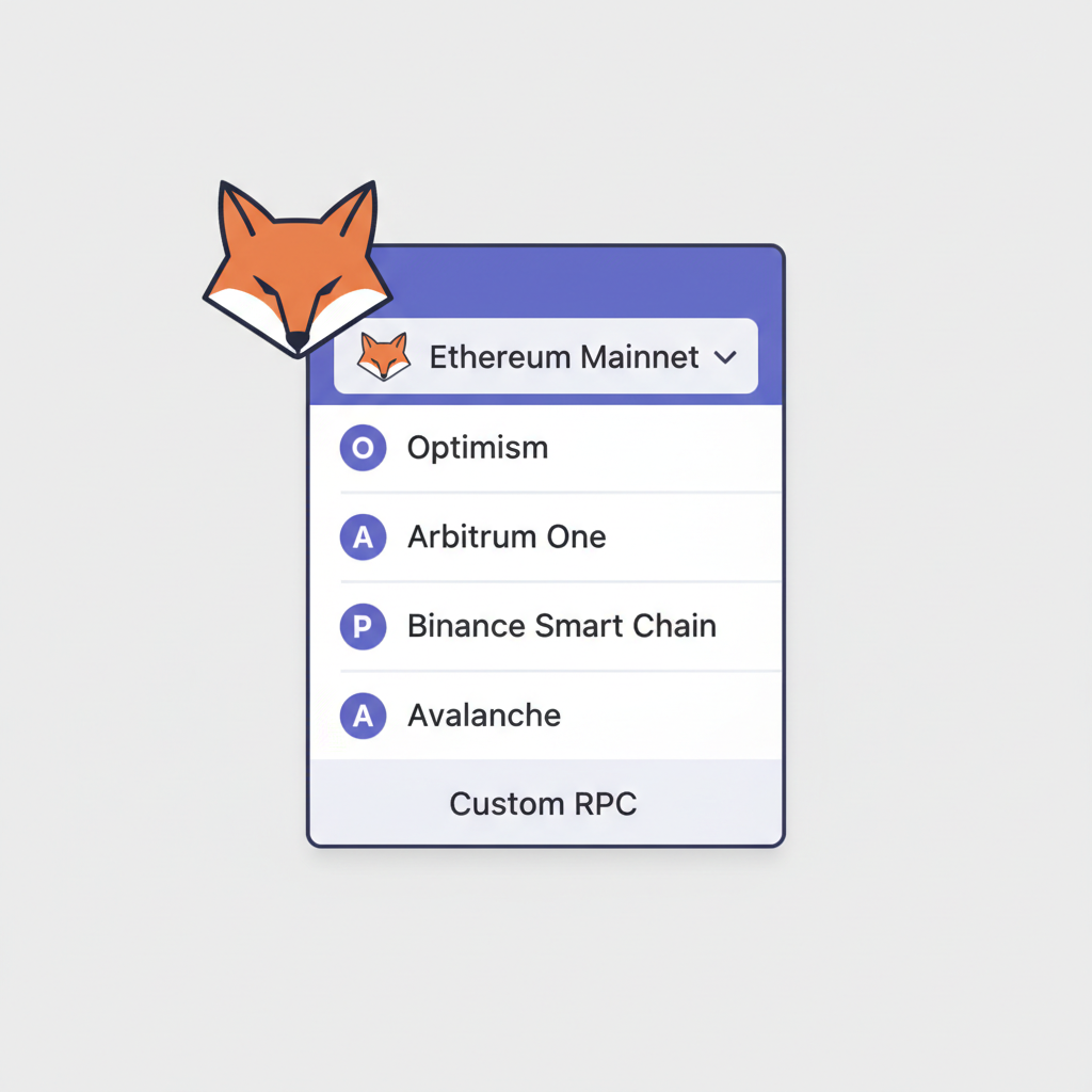 MetaMask network dropdown menu open