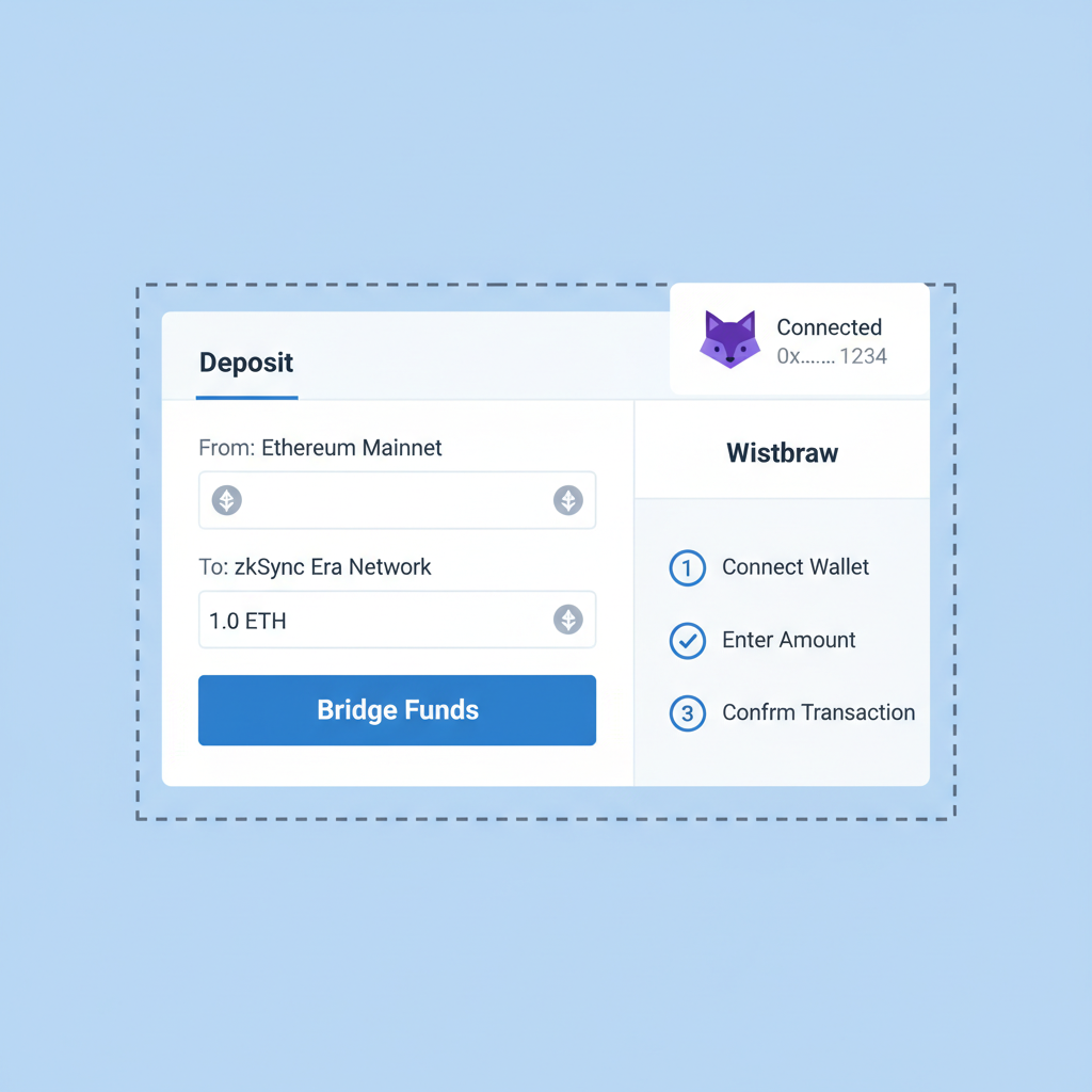 zkSync official bridge interface with MetaMask connected