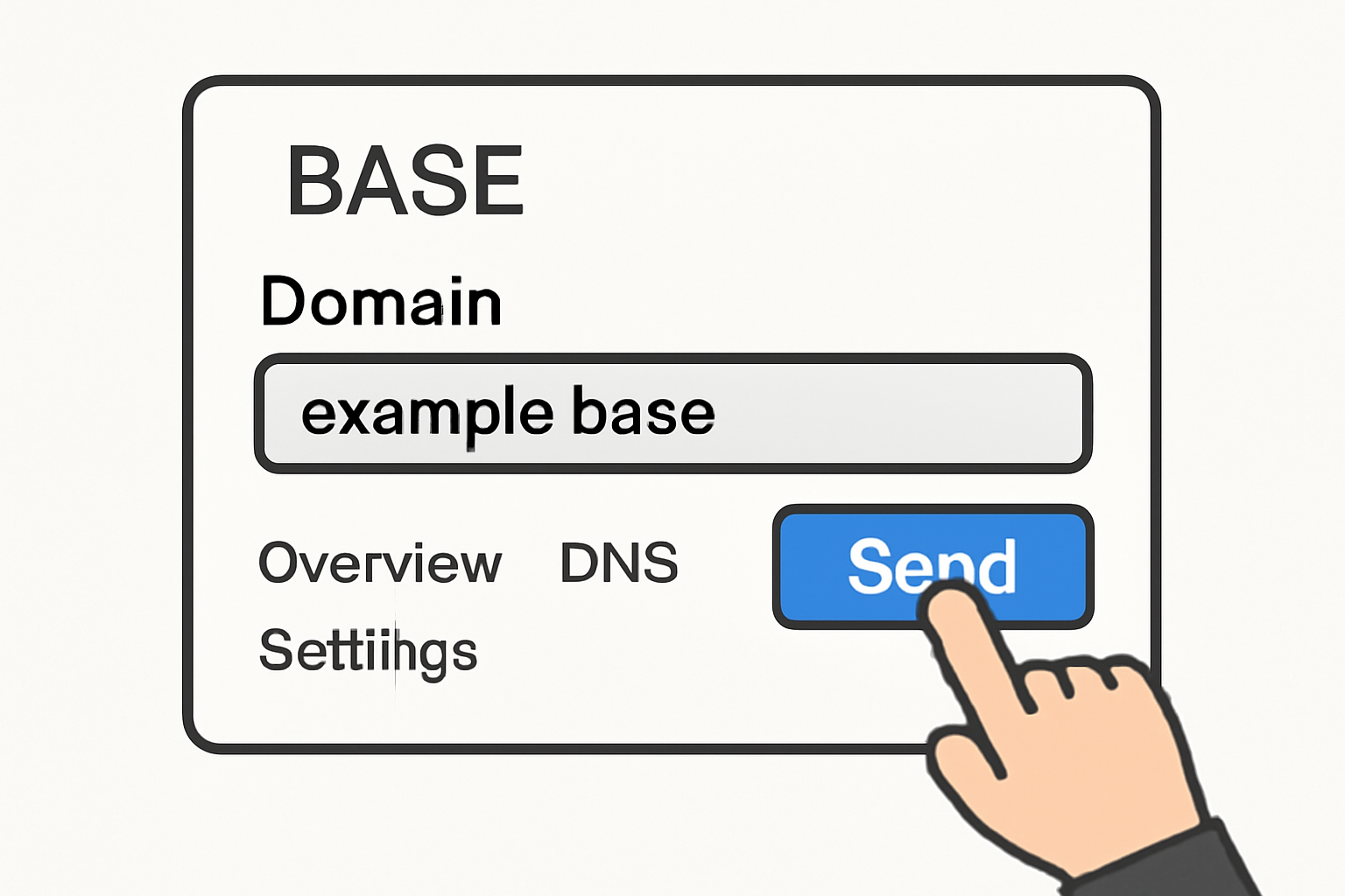 A .base domain management page with a prominent 'Send' or 'Transfer' button being clicked.