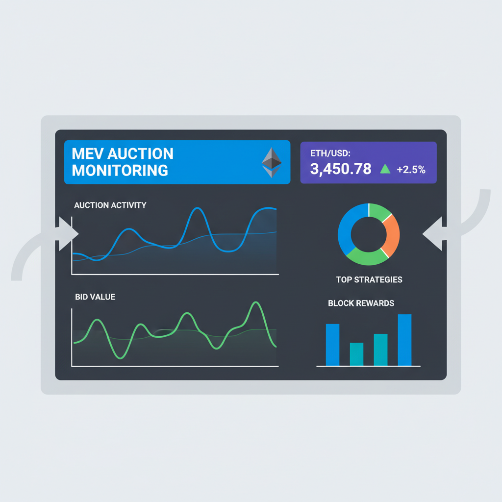 analytics dashboard monitoring MEV auctions, real-time charts with Ethereum price ticker