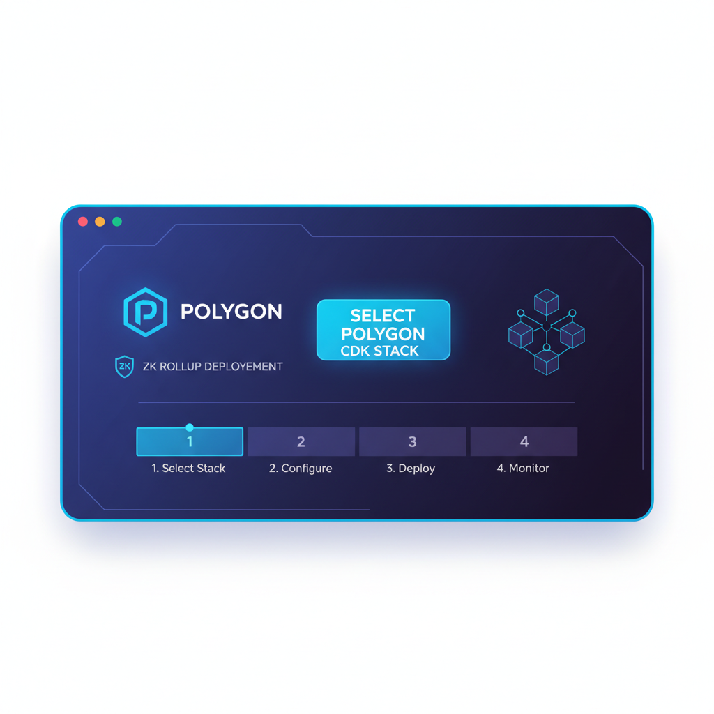 sleek dashboard selecting Polygon CDK stack for ZK rollup deployment, futuristic UI, neon blues