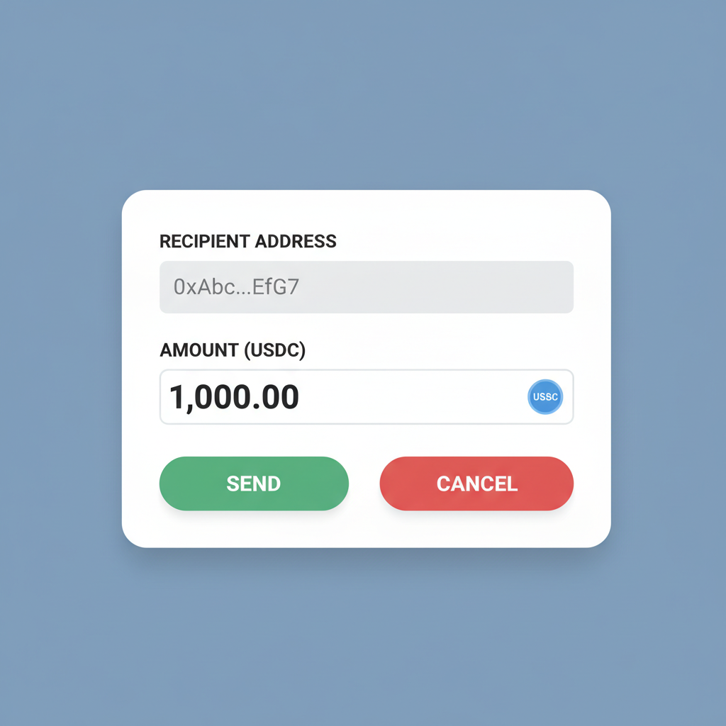 closeup screen filling wallet address and USDC amount fields