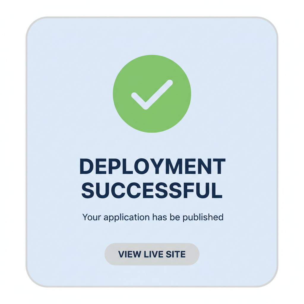 deployment confirmation screen, success checkmark