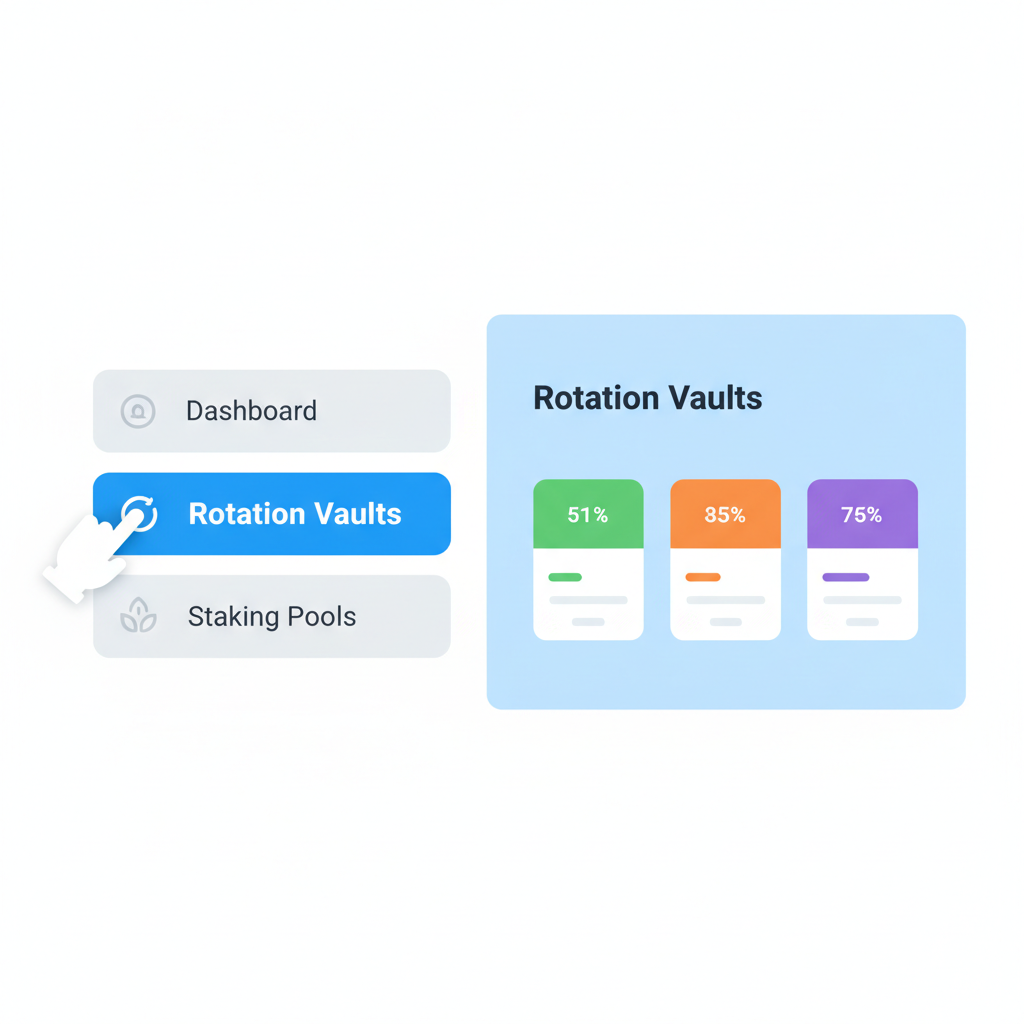 DeFi app menu selecting rotation vaults section
