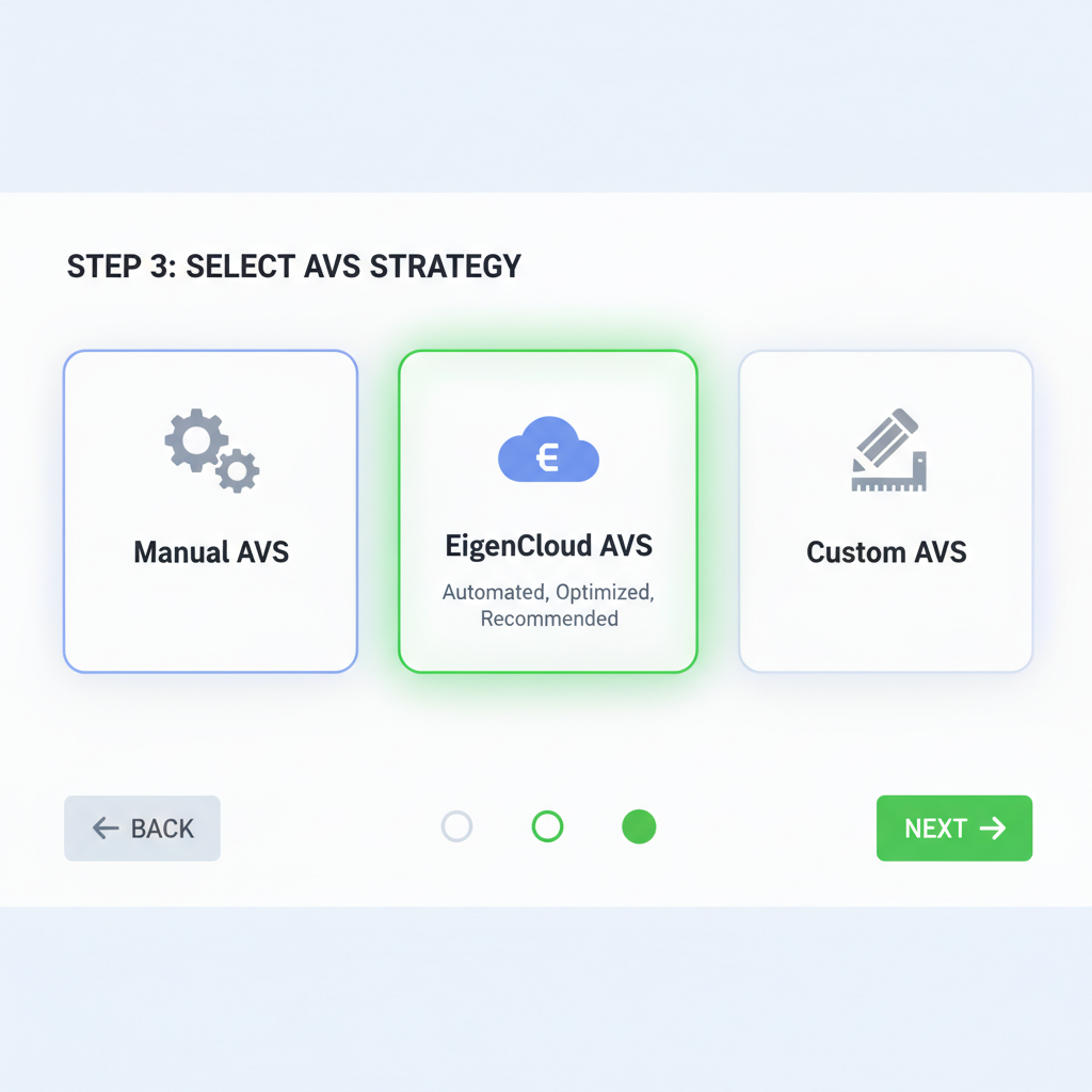 strategy selection UI with EigenCloud AVS highlighted