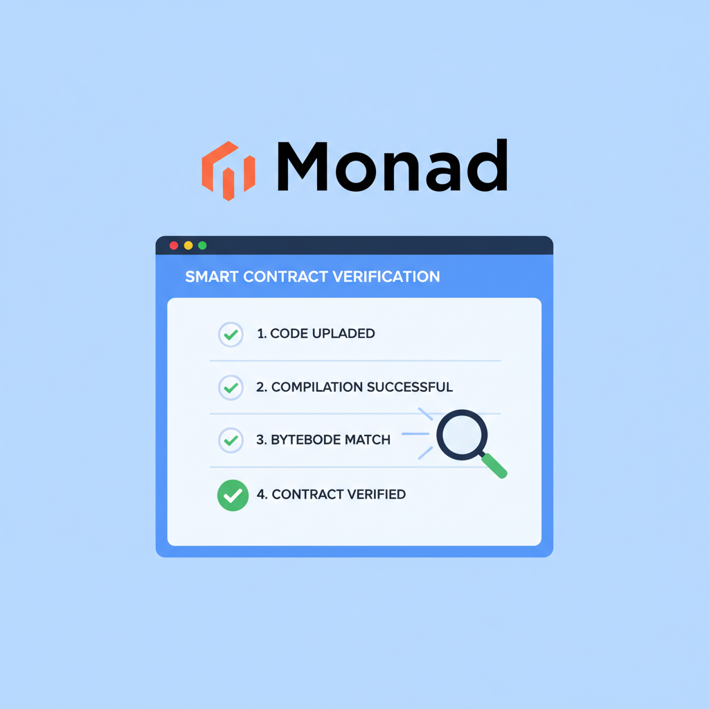 blockchain explorer verifying smart contract with checkmarks and Monad logo