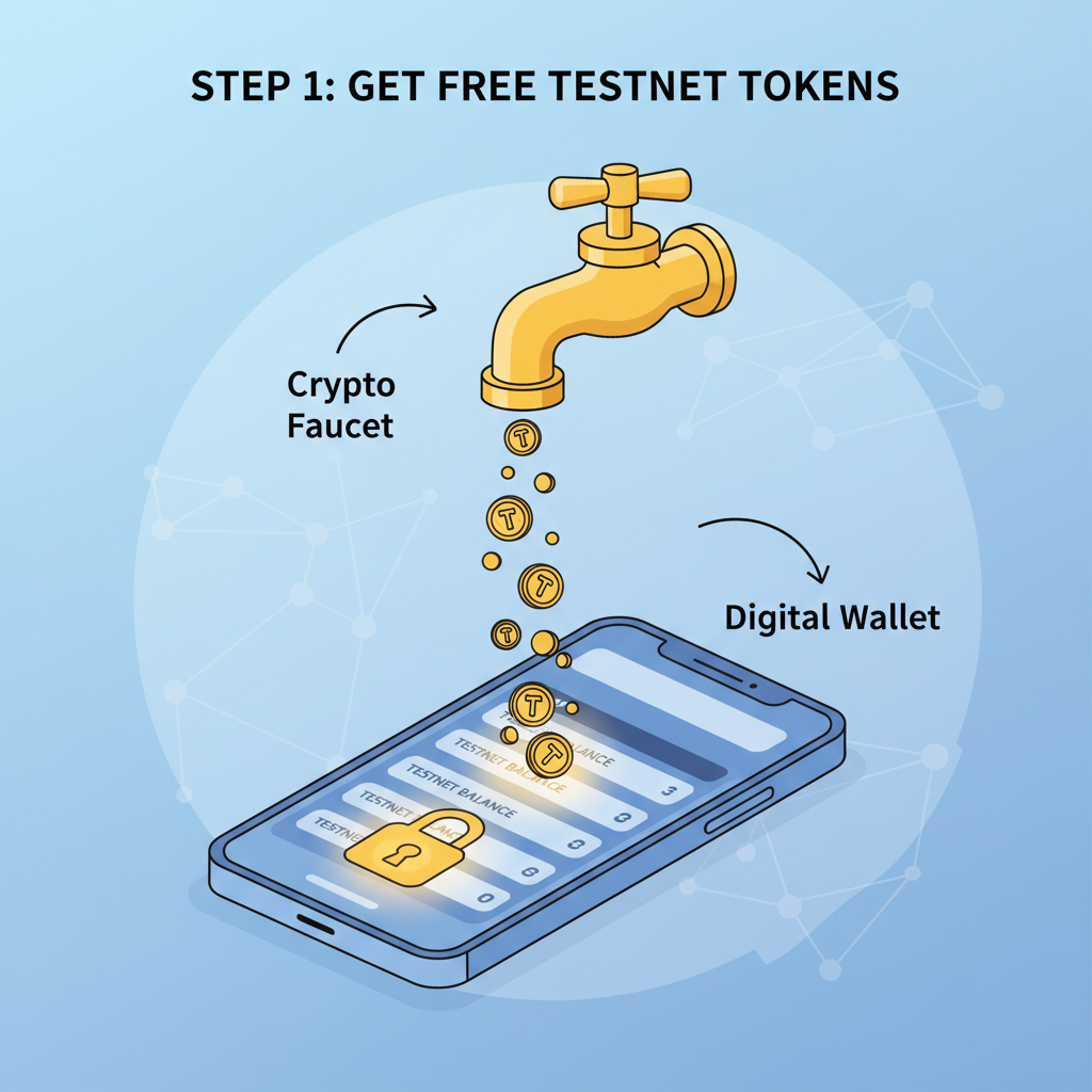 crypto wallet faucet dripping golden testnet tokens into digital wallet