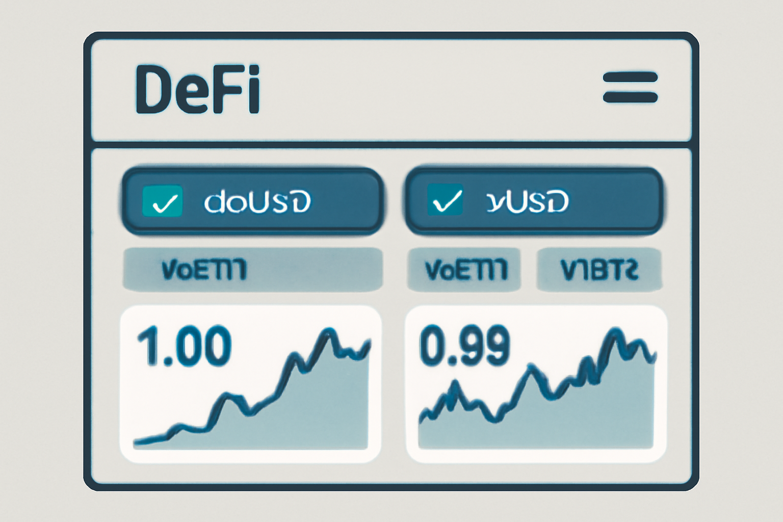 DeFi monitoring screen selecting stablecoins deUSD and xUSD with live price charts