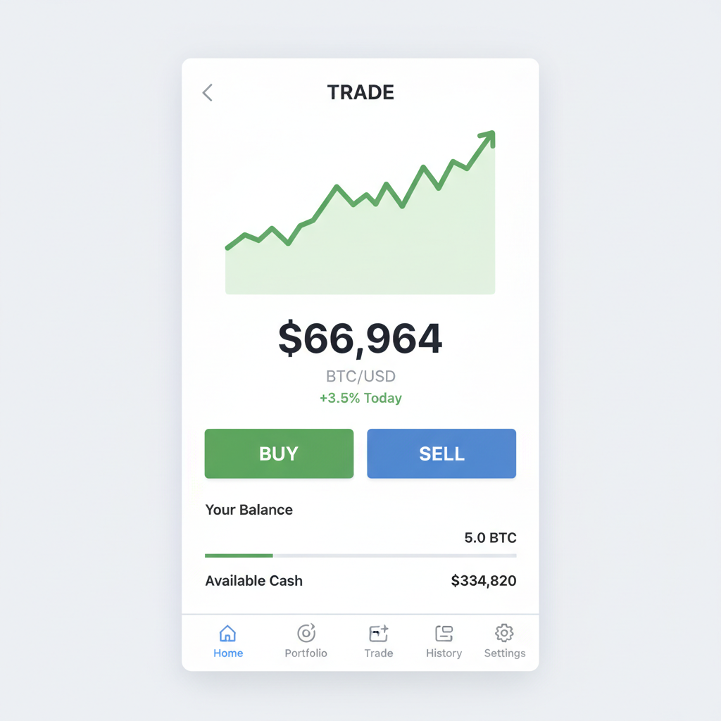clean interface of Coinbase or Gemini exchange app showing Bitcoin trading at $66,964