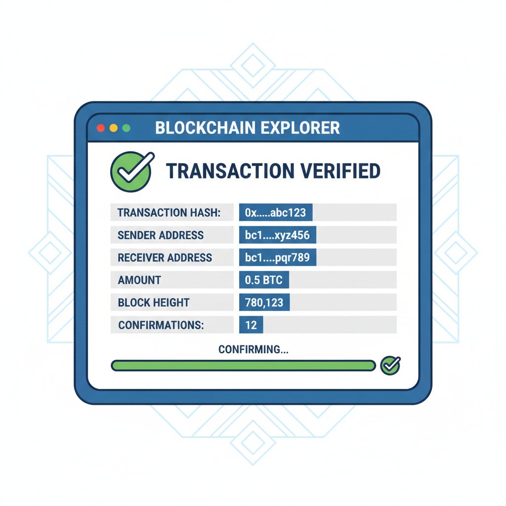 blockchain explorer screen verifying Bitcoin transaction details