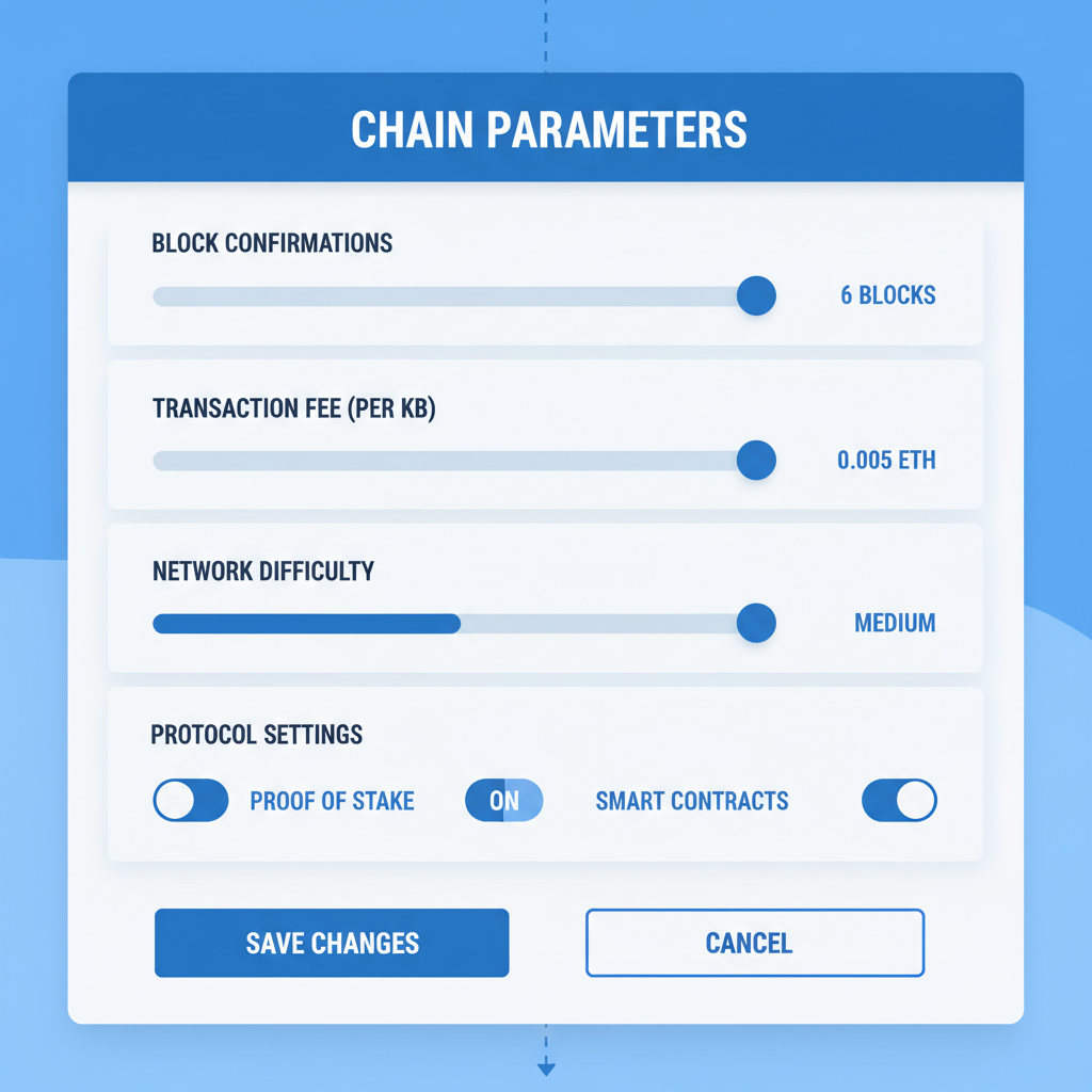 clean web dashboard sliders for chain parameters, blockchain settings UI, blue tones