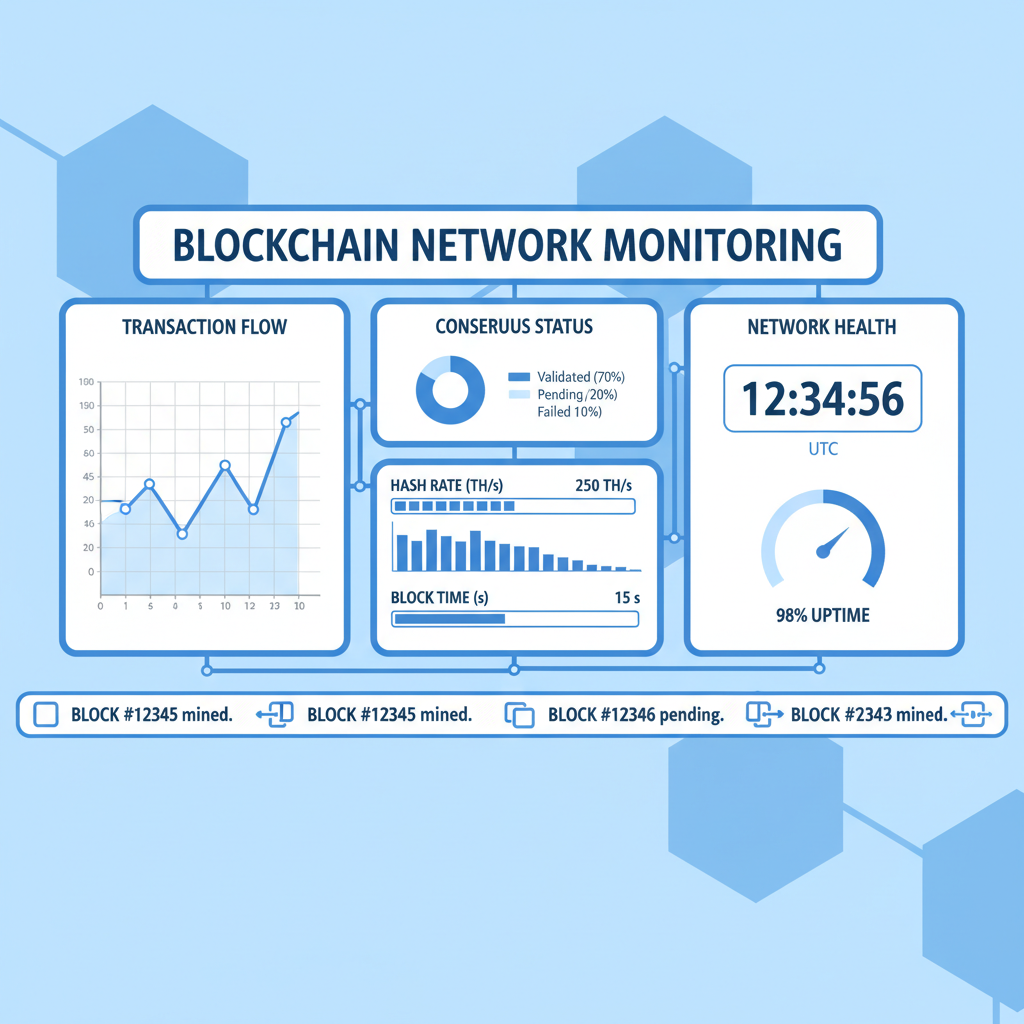 monitoring dashboard with charts, blockchain metrics, real-time graphs