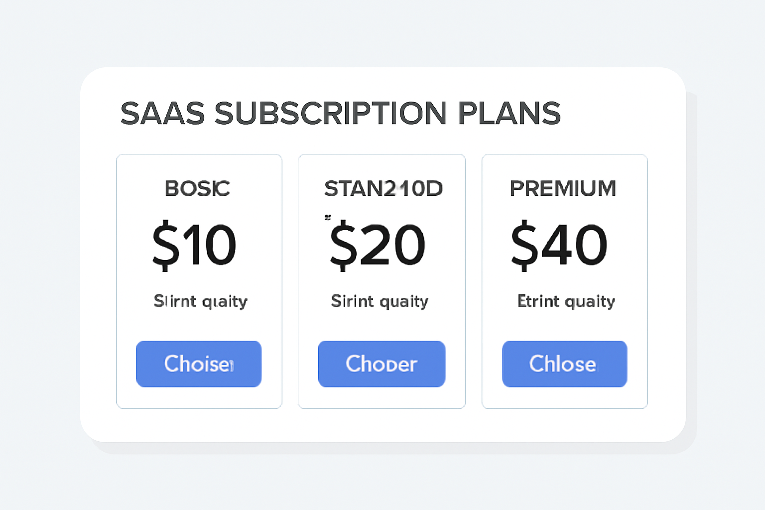 A digital dashboard showing different SaaS subscription plans, each with pricing and billing cycle details, on a modern interface.