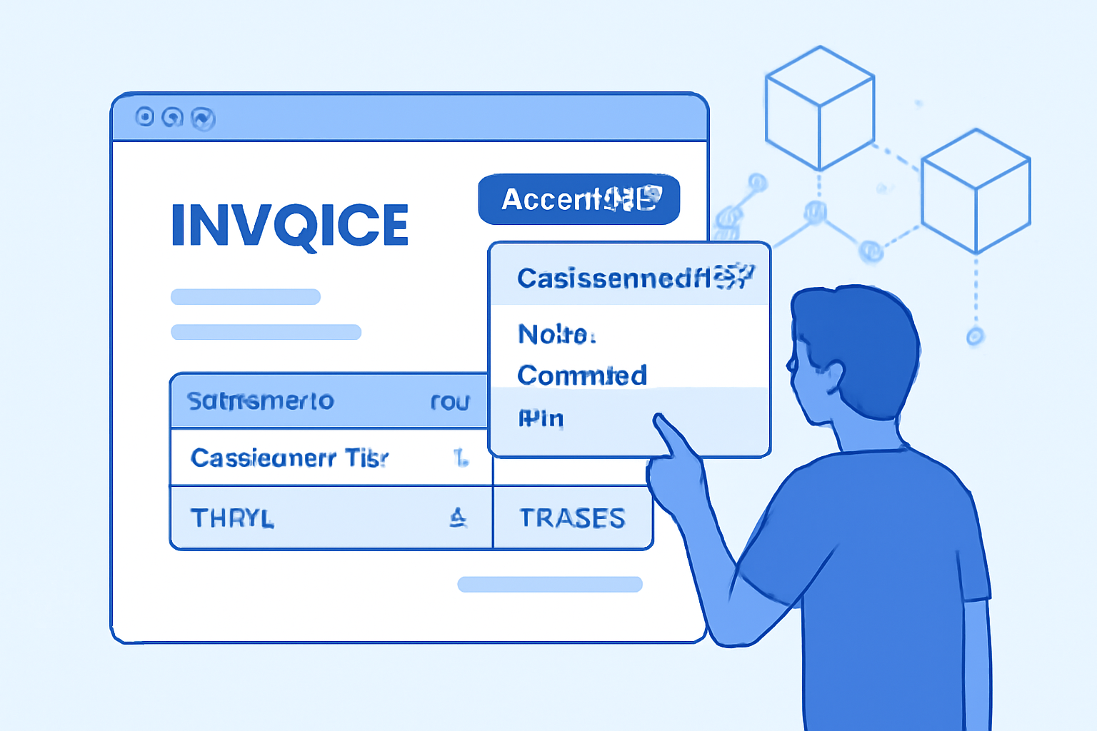 An automated invoice updating in real time as a user changes their subscription tier, with blockchain elements in the background.