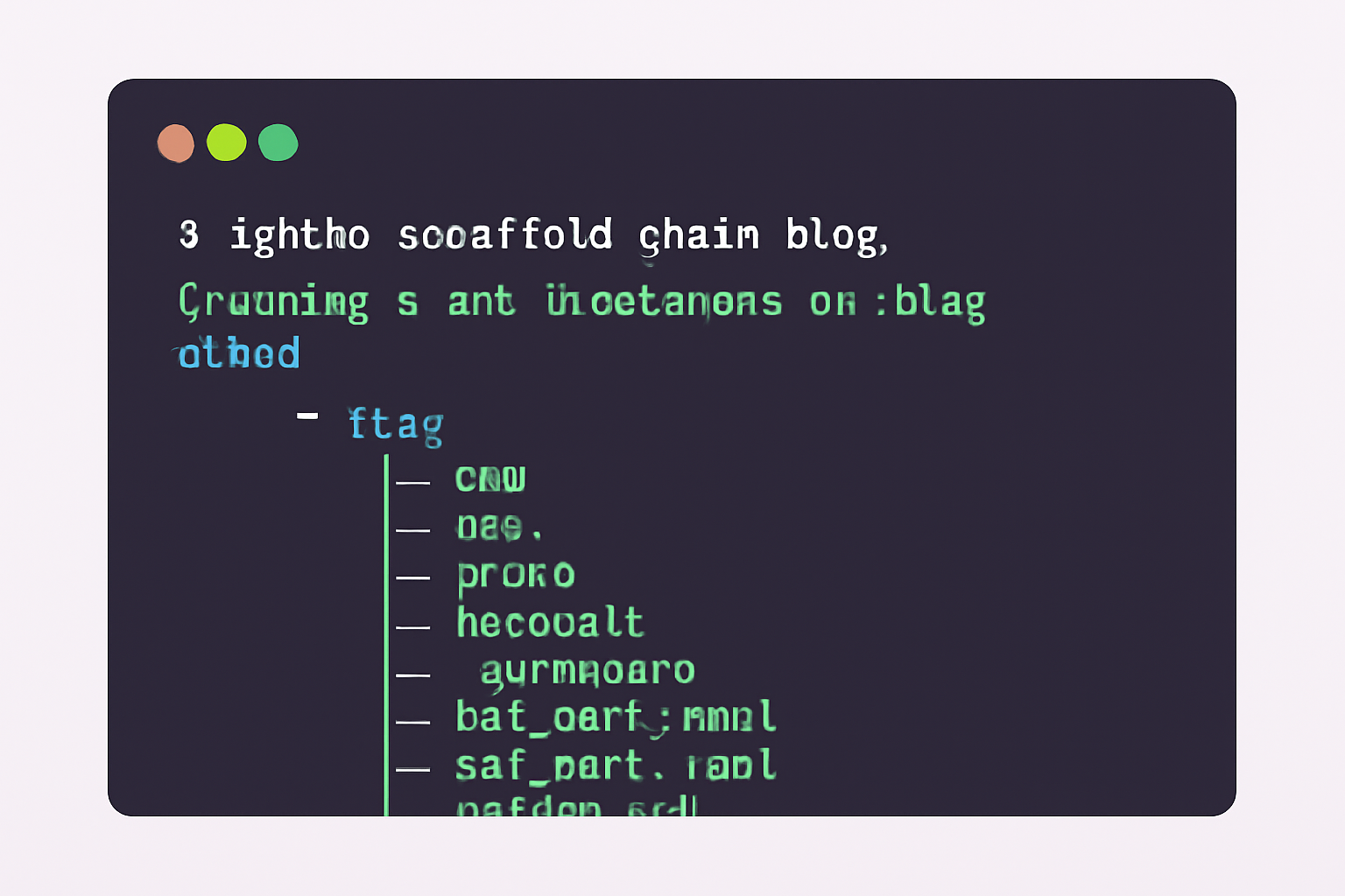 Terminal screenshot showing the Ignite CLI scaffolding a new blockchain project, with a focus on the command line and project folder structure.