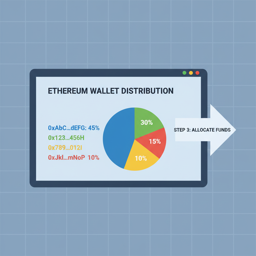 digital ledger showing ethereum wallet addresses with percentage pie chart splits