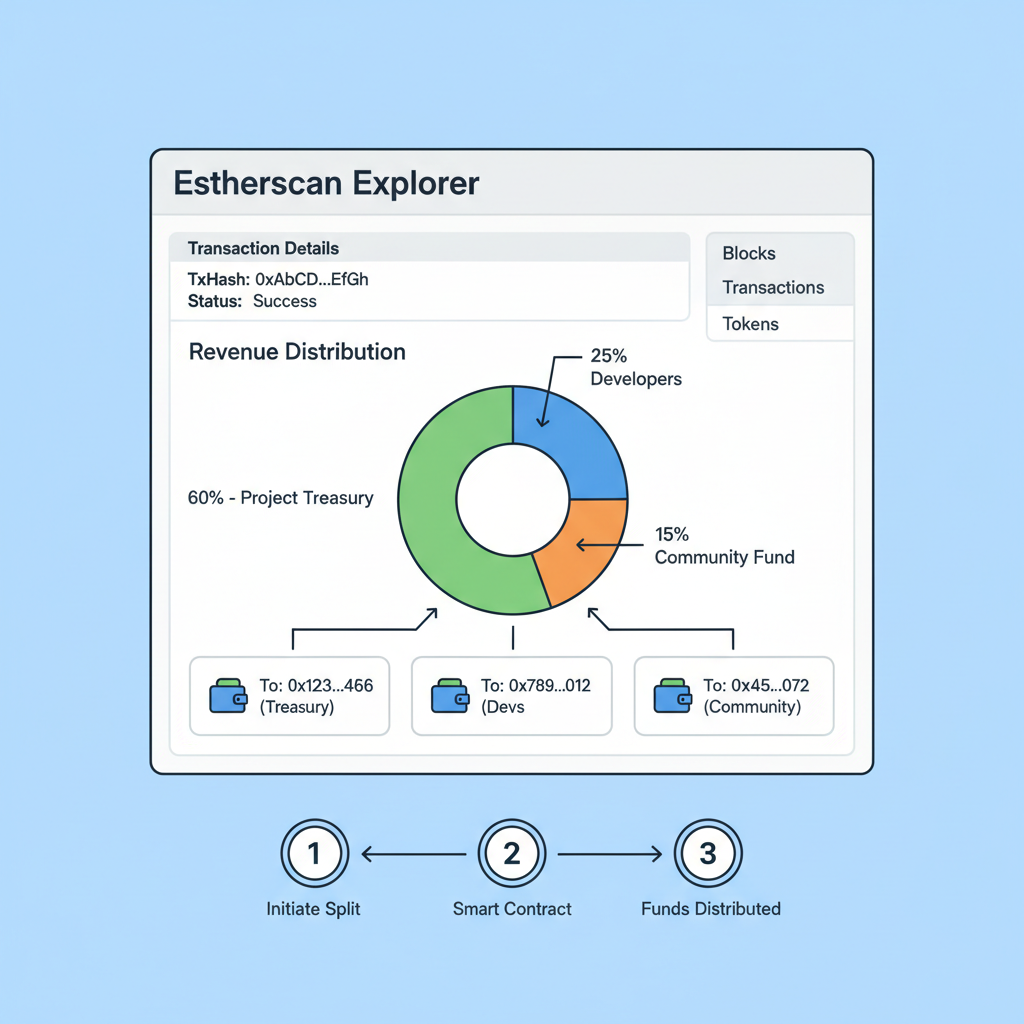 etherscan explorer showing revenue split transaction distributions