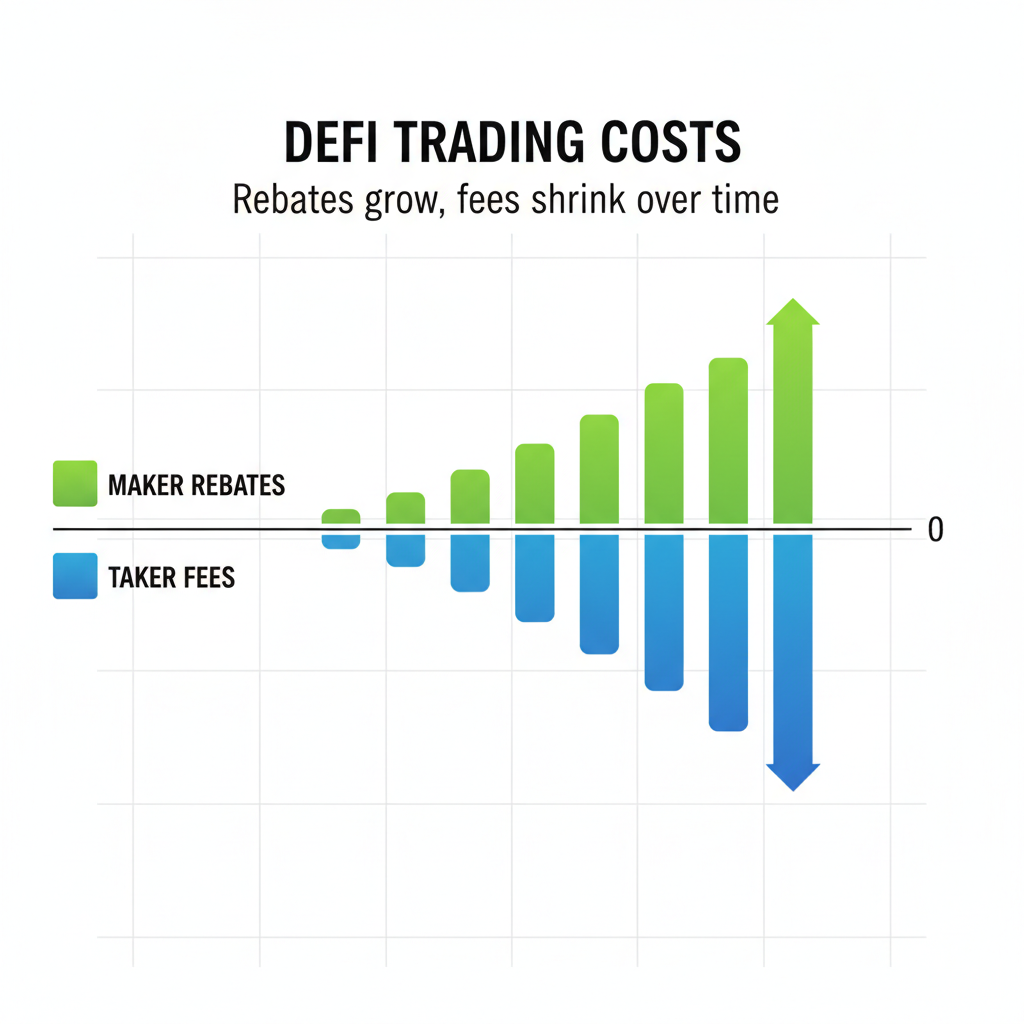 chart showing maker rebates vs taker fees, green rebates blue fees, DeFi graph