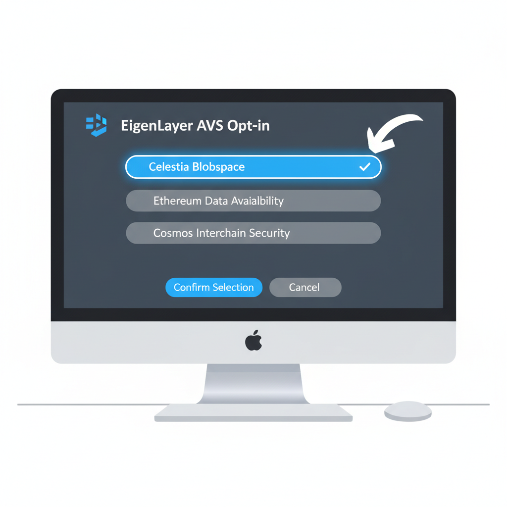EigenLayer AVS opt-in screen selecting Celestia Blobspace, highlighted option