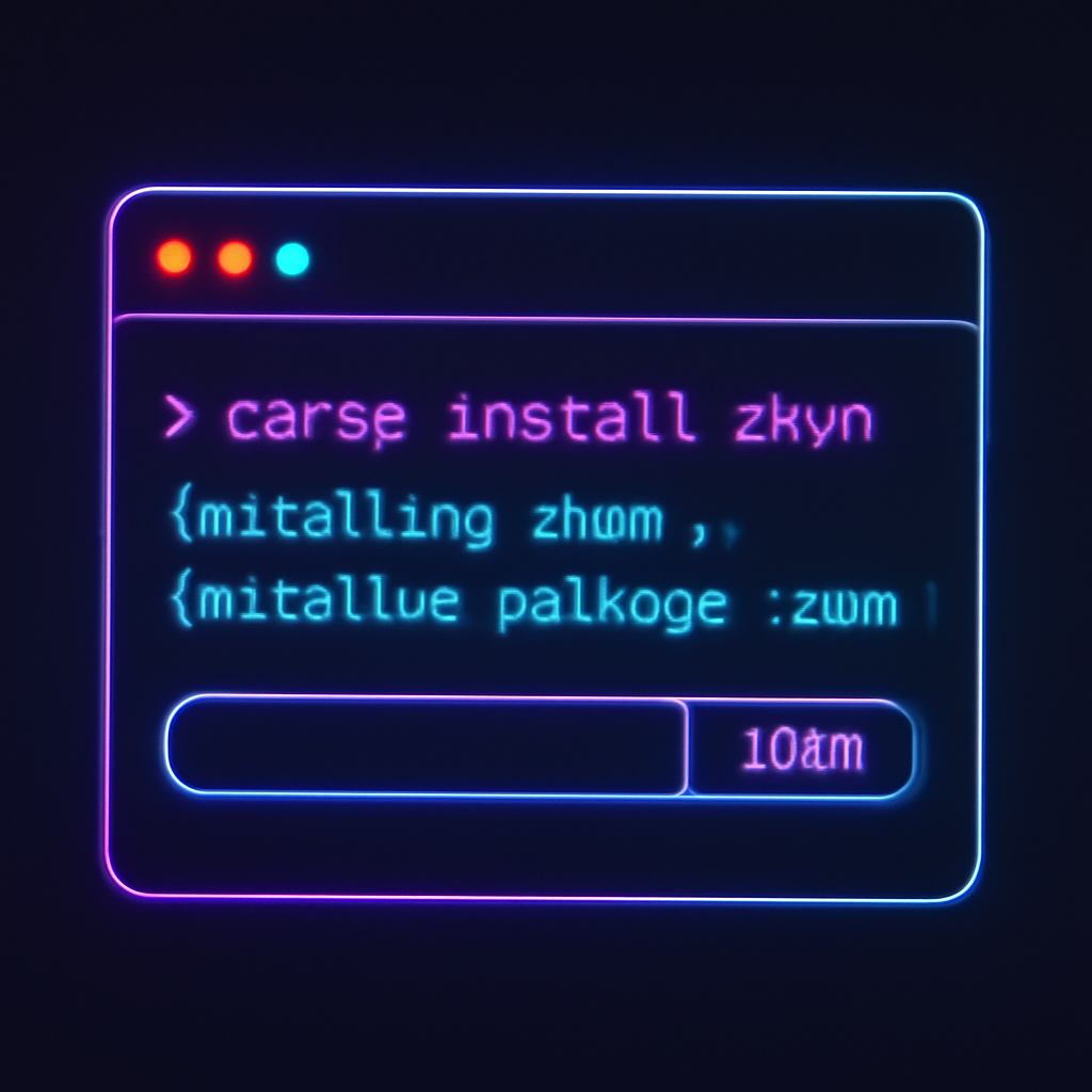 terminal installing rust zkvm on dark background, neon code glow, futuristic