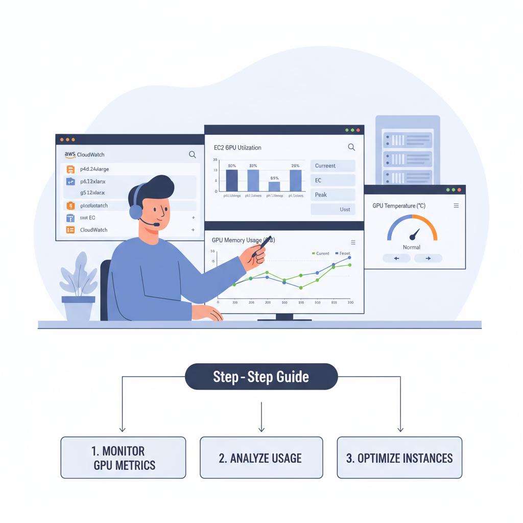 analyst reviewing AWS dashboards with GPU metrics charts and graphs