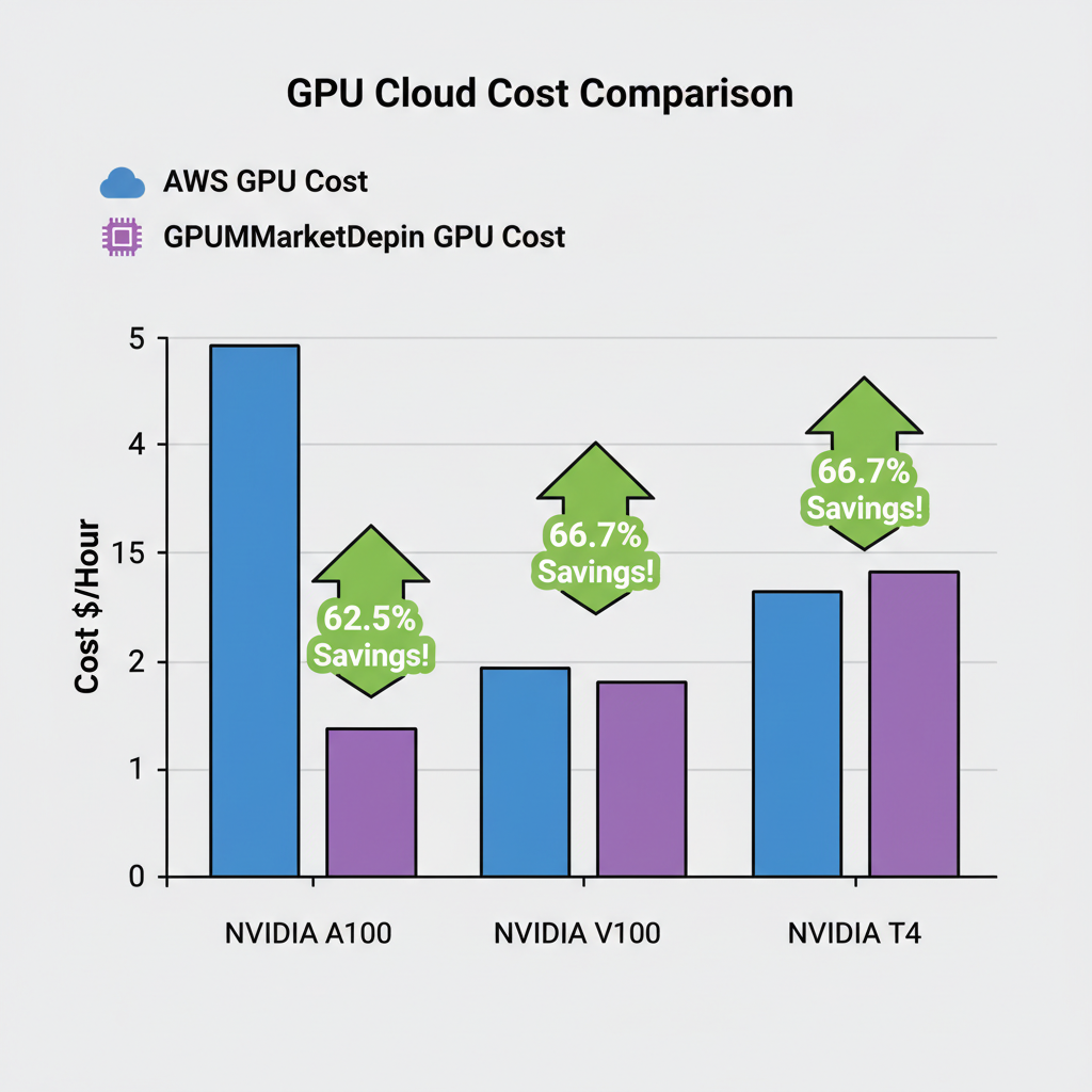 bar chart comparing AWS vs gpumarketdepin GPU costs with savings highlighted